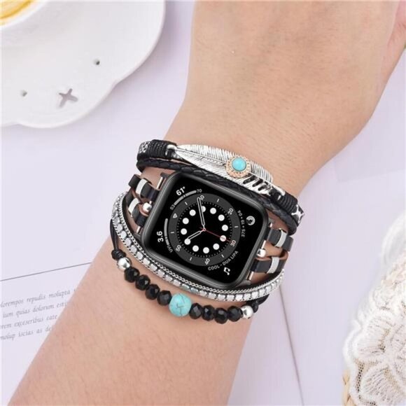 NEW Black Multilayer Beaded Apple Watch Band - Picture 2 of 6